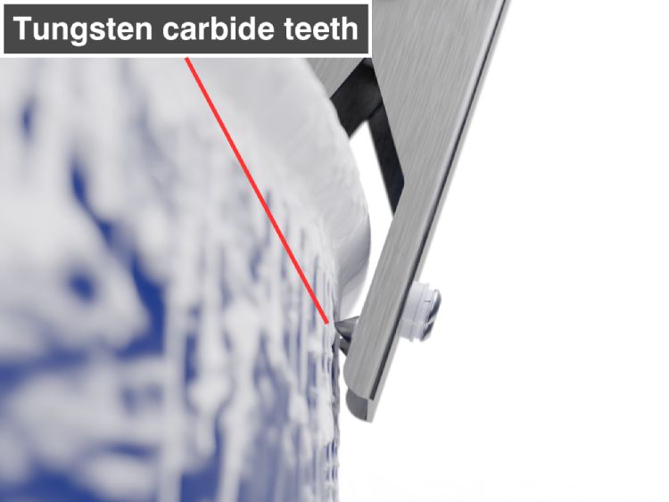 Clamps with tungsten carbide teeth.