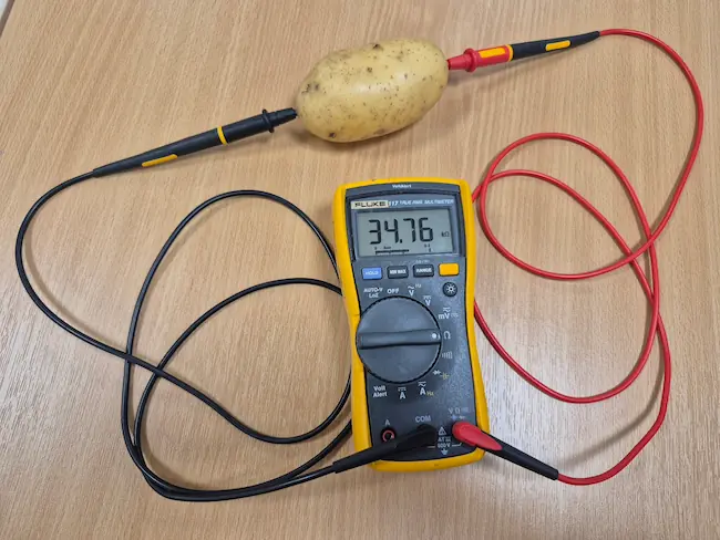 Potato showing a measured resistance of 3.5 × 10 to the 4 ohms within a Type C FIBC object recognition window